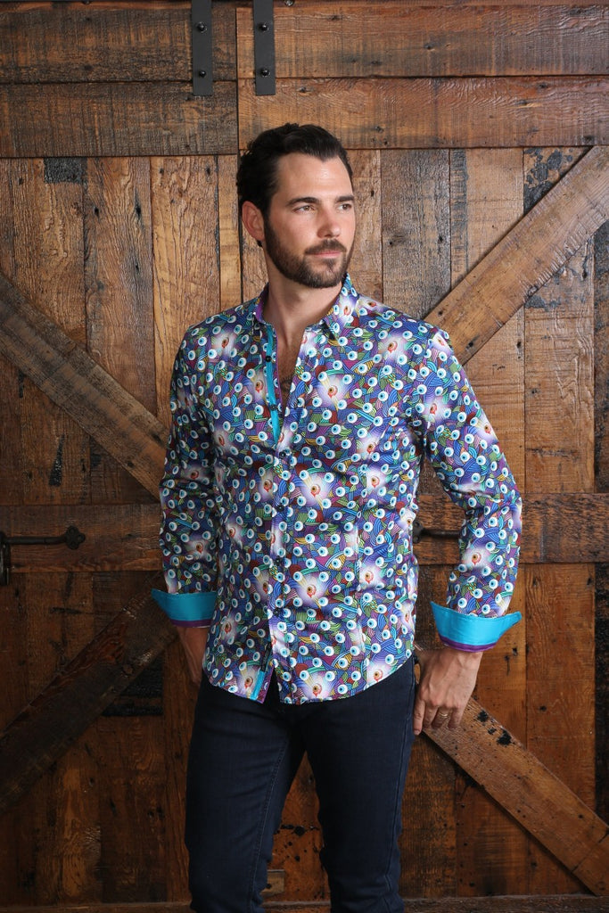 Radical Eyeball Button Down Shirt W/ Trim Long Sleeve Button Down EightX   