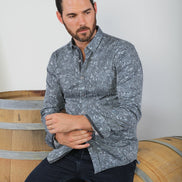 Blue Sketch Paisley Button Down Shirt W/ Trim Long Sleeve Button Down EightX   