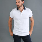 White Polo With Navy Trim Design Polos EightX