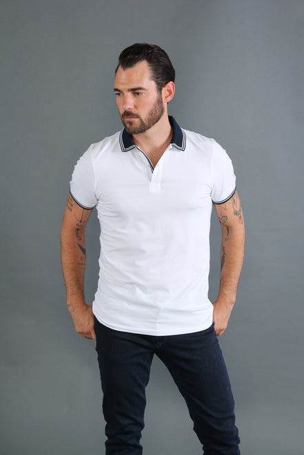 White Polo With Navy Trim Design Polos EightX