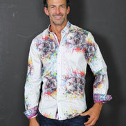 Paint Splash Skull Button Down Shirt Long Sleeve Button Down EightX   