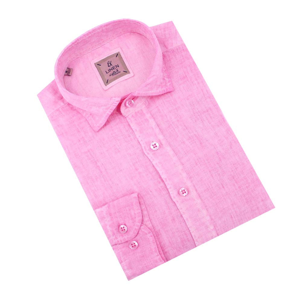 Solid Pink Linen Shirt Long Sleeve Button Down Eight-X   