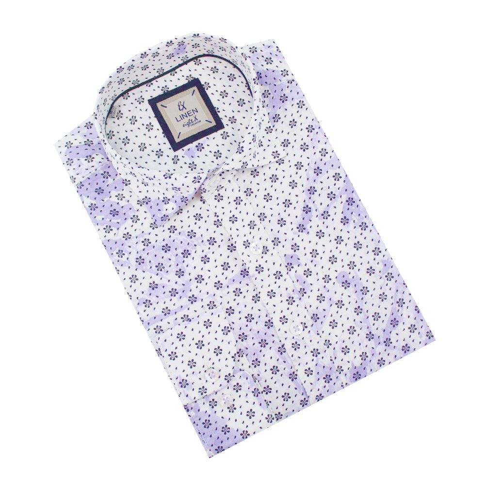 Floral Print Linen Shirt - Lilac Tie Dye Long Sleeve Button Down Eight-X   