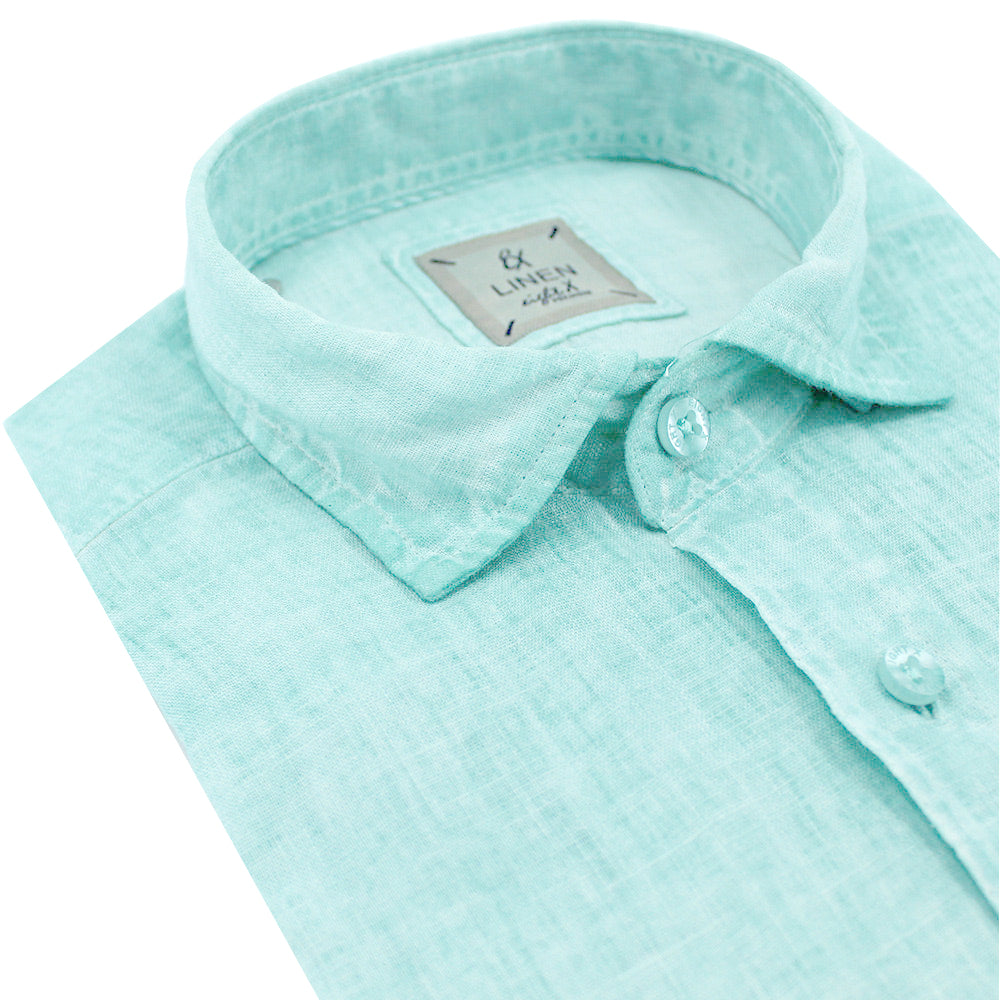 Solid Mint Linen Shirt Long Sleeve Button Down Eight-X   