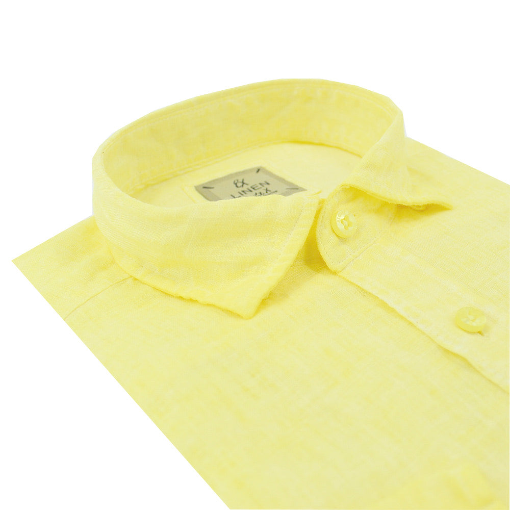 Solid Yellow Linen Shirt Long Sleeve Button Down Eight-X   