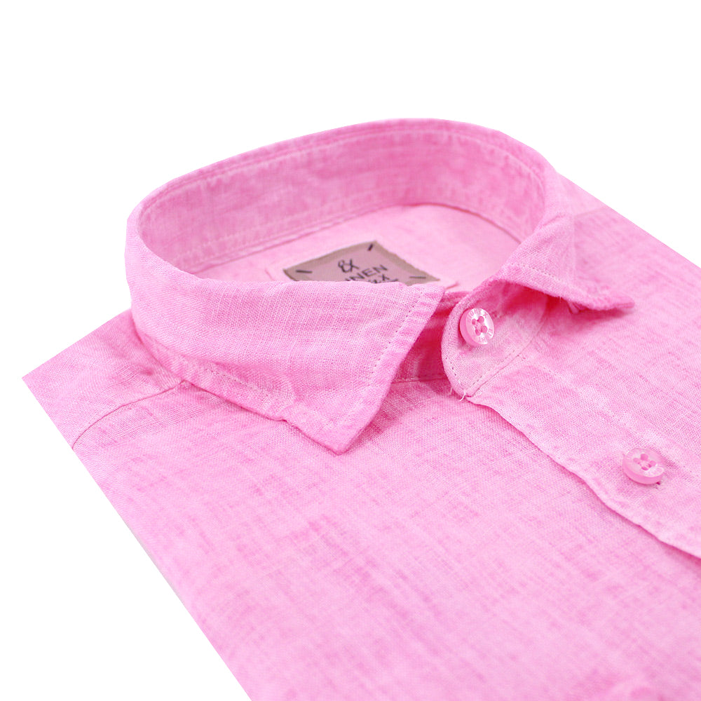 Solid Pink Linen Shirt Long Sleeve Button Down Eight-X   