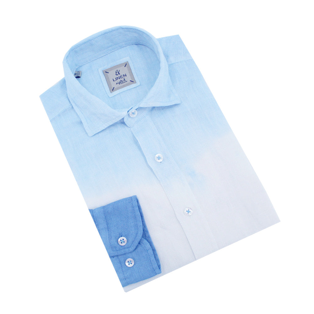 Blue Ombré Linen Shirt Long Sleeve Button Down Eight-X   