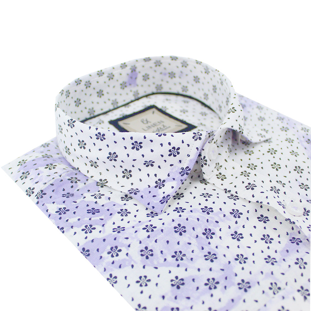 Floral Print Linen Shirt - Lilac Tie Dye Long Sleeve Button Down Eight-X   