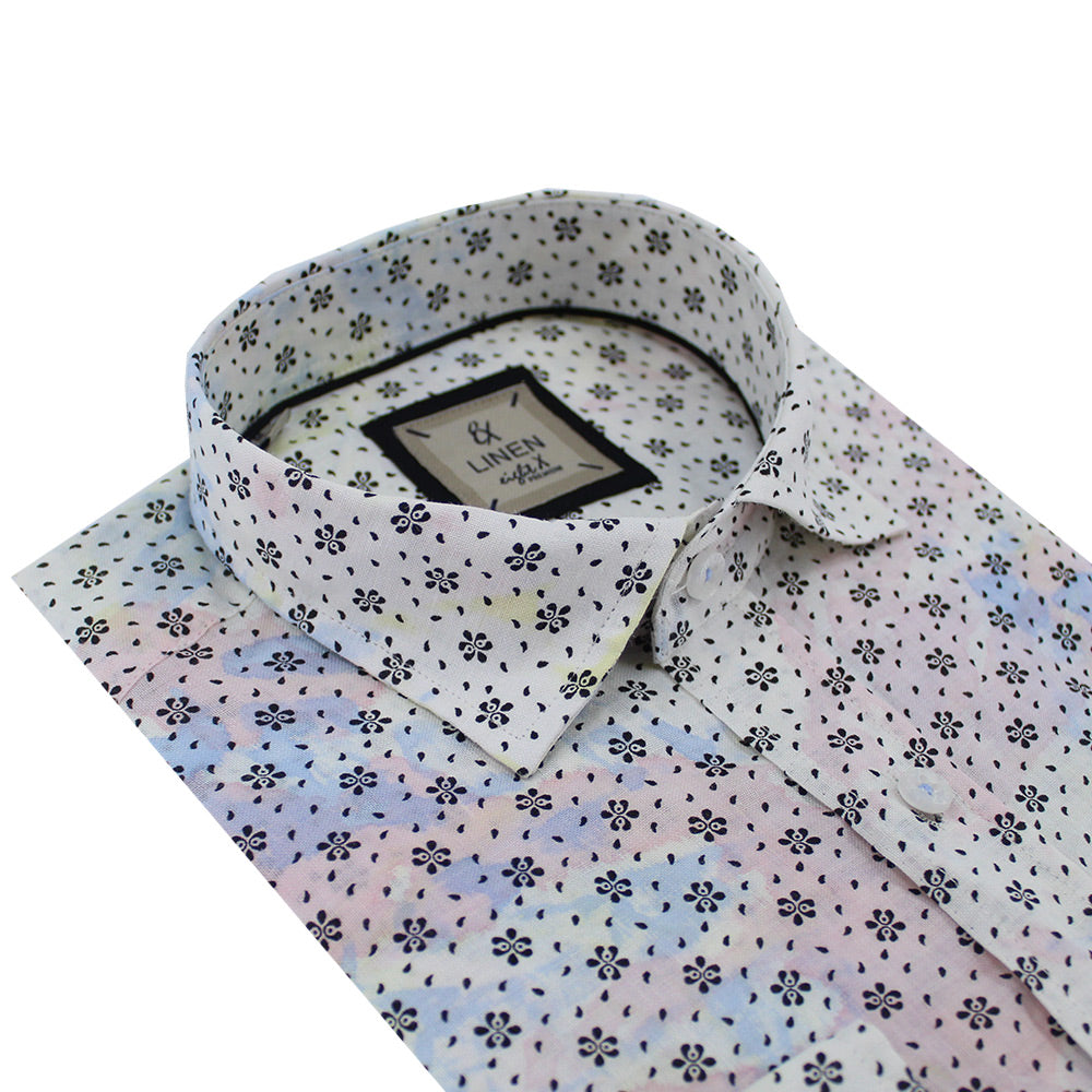 Floral Print Linen Shirt - Multicolor Tie Dye Long Sleeve Button Down Eight-X   