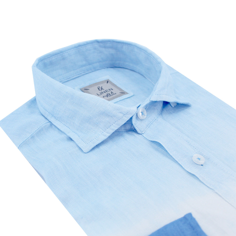 Blue Ombré Linen Shirt Long Sleeve Button Down Eight-X BLUE S 