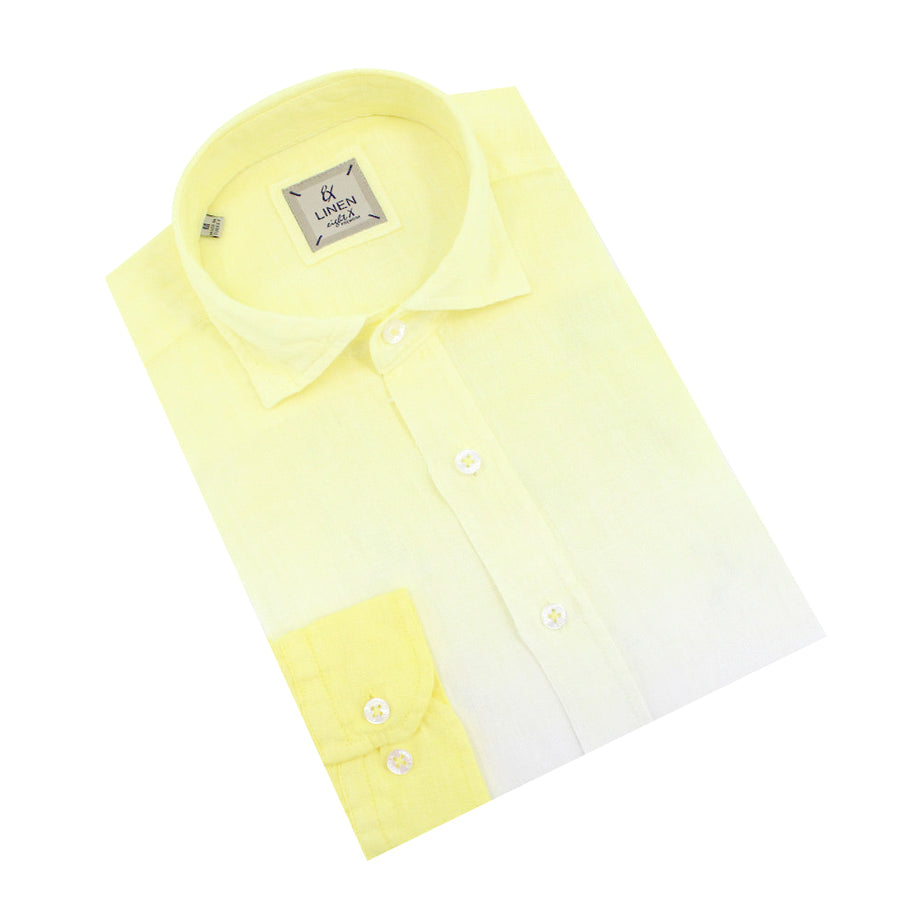 Yellow Ombré Linen Button Up, Designer Menswear