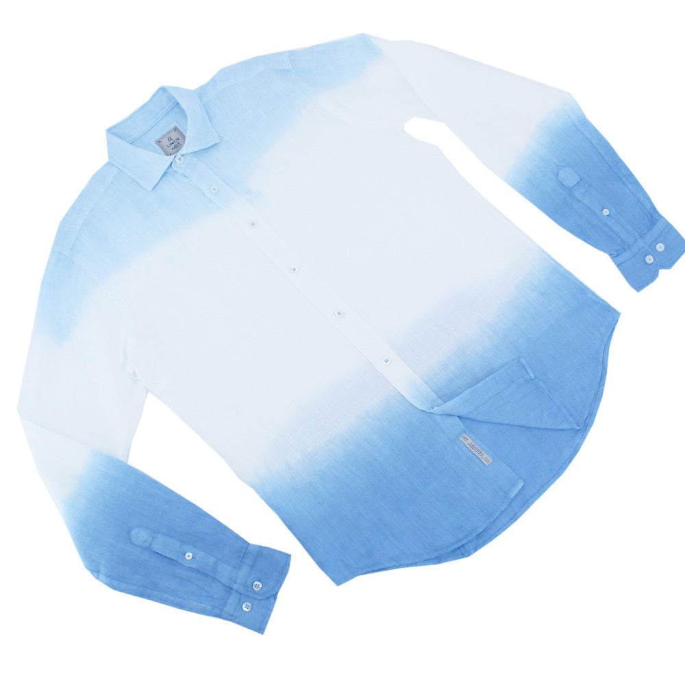 Blue Ombré Linen Shirt Long Sleeve Button Down Eight-X   