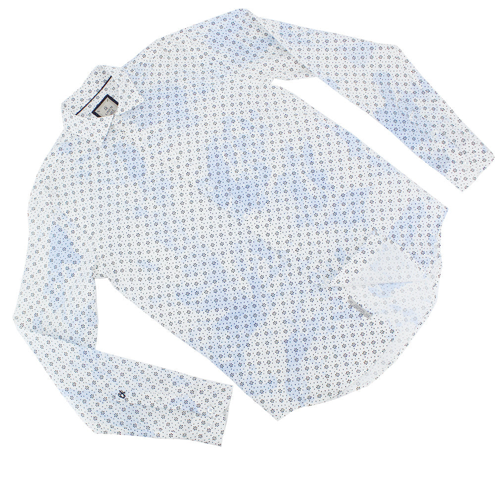 Floral Print Linen Shirt - Blue Tie Dye Long Sleeve Button Down Eight-X   