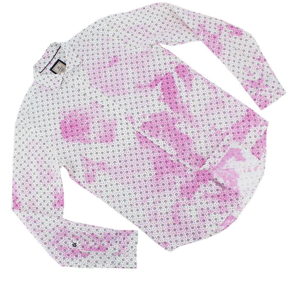 Floral Print Linen Shirt - Pink Tie Dye Long Sleeve Button Down Eight-X   