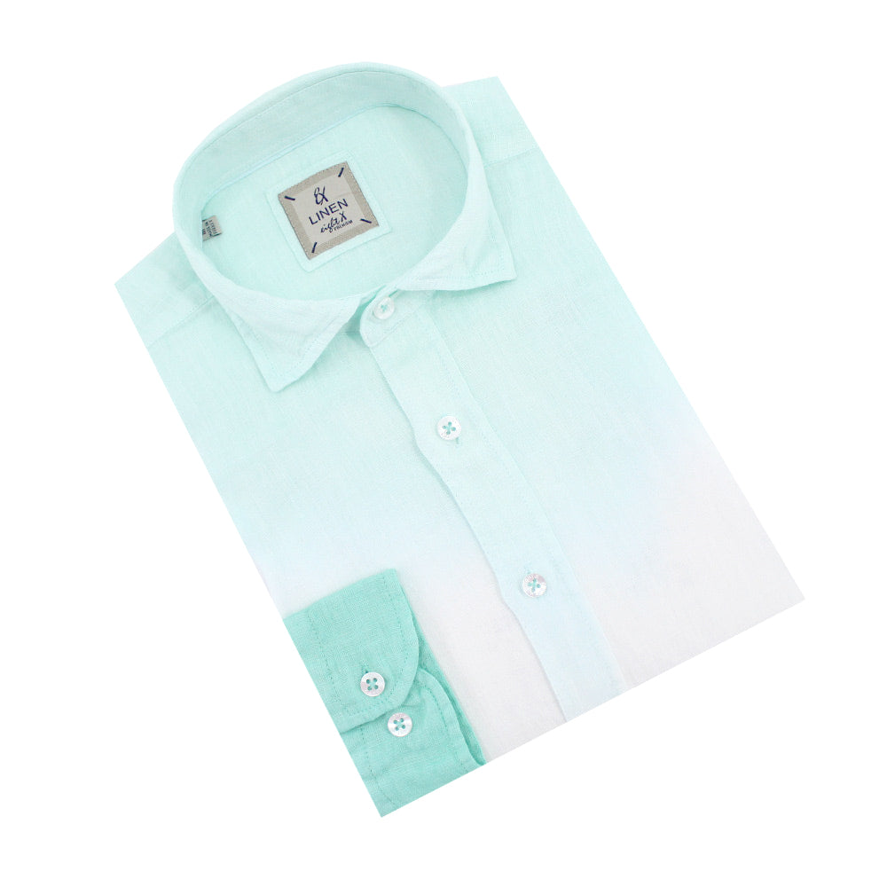 Mint Ombré Linen Shirt Long Sleeve Button Down Eight-X GREEN S 