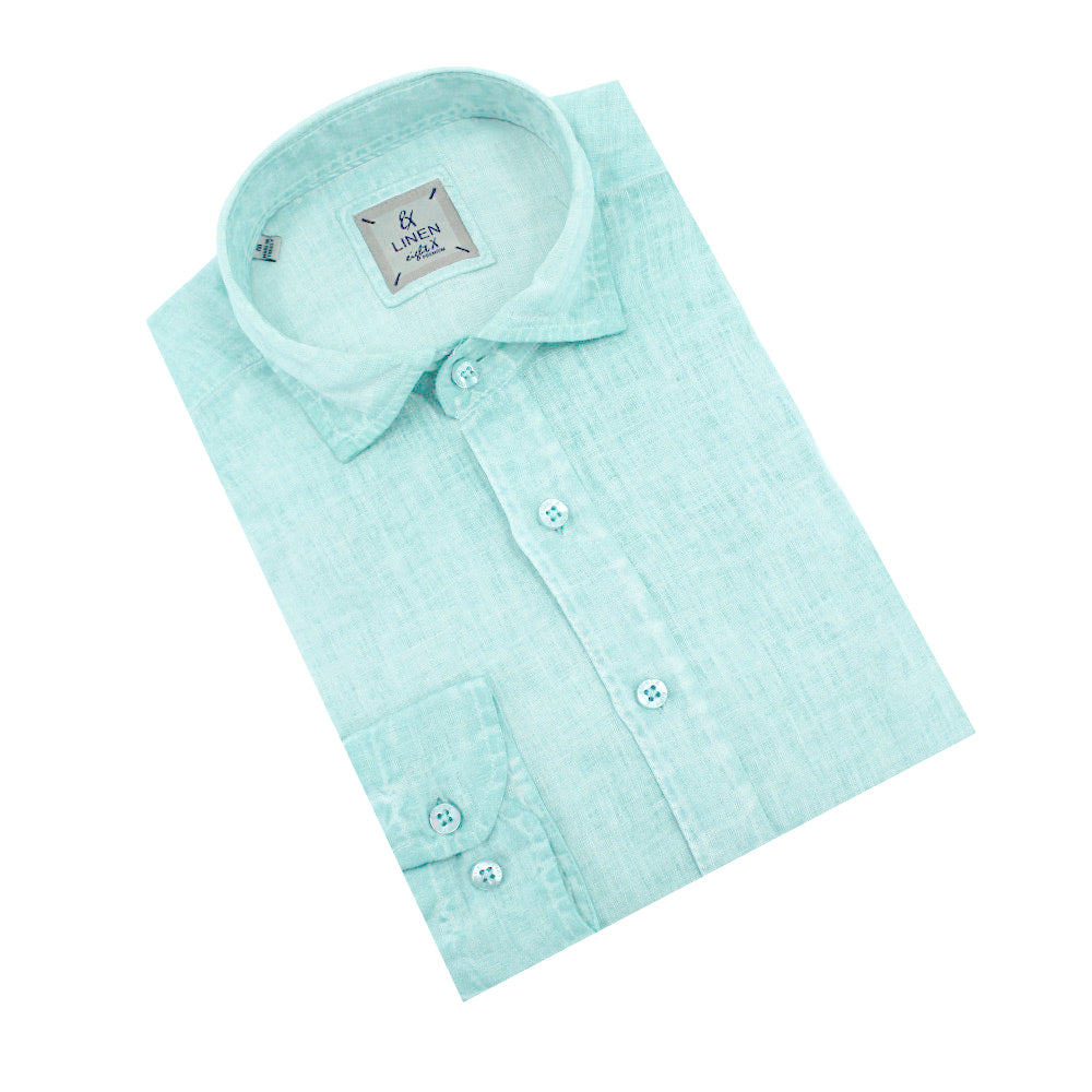 Solid Mint Linen Shirt Long Sleeve Button Down Eight-X GREEN S 