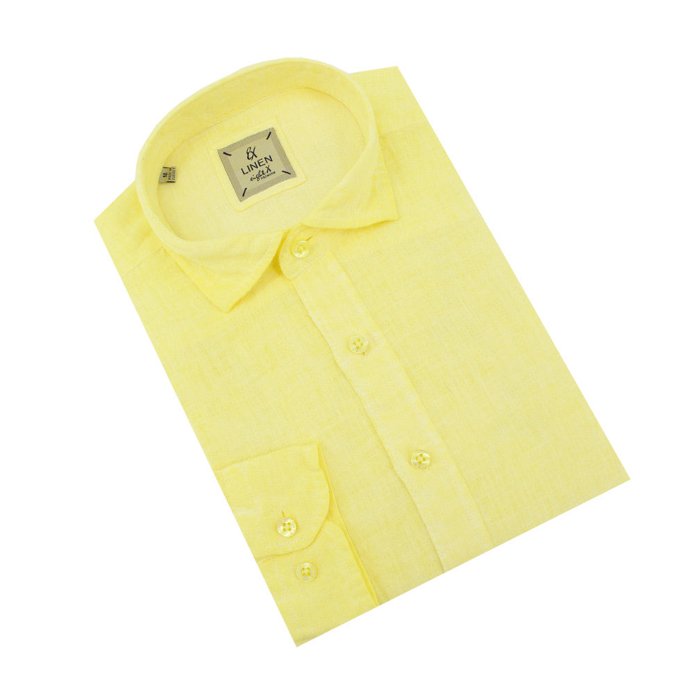 Solid Yellow Linen Shirt Long Sleeve Button Down Eight-X YELLOW S 