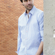 Jacquard Button Down Shirt W/Small Checkered Trim Long Sleeve Button Down EightX   