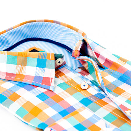 Multi Colored Squared Button Down Shirt Long Sleeve Button Down EightX   