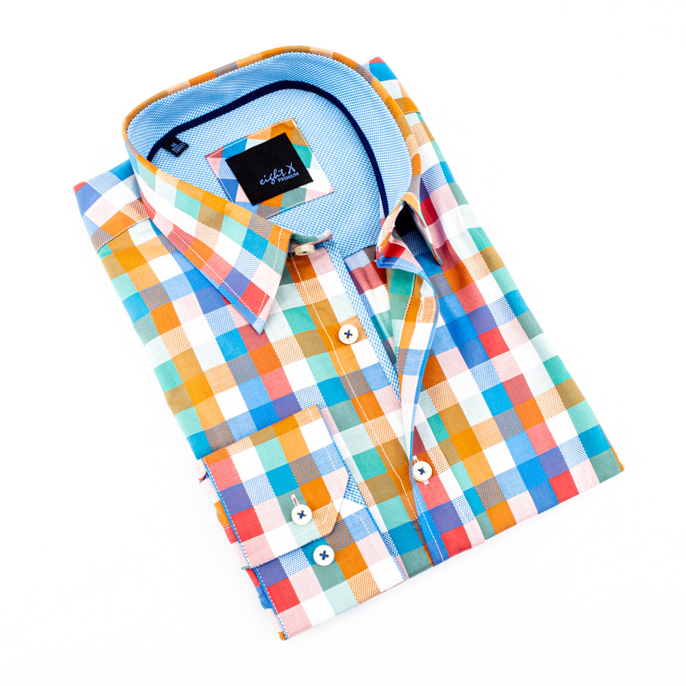 Multi Colored Squared Button Down Shirt Long Sleeve Button Down EightX   