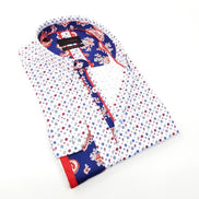 White Print Button Down Shirt With Trim Long Sleeve Button Down Eight-X   