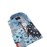 Aqua Button Down Wheel Shirt W/ Red Trim Long Sleeve Button Down EightX   