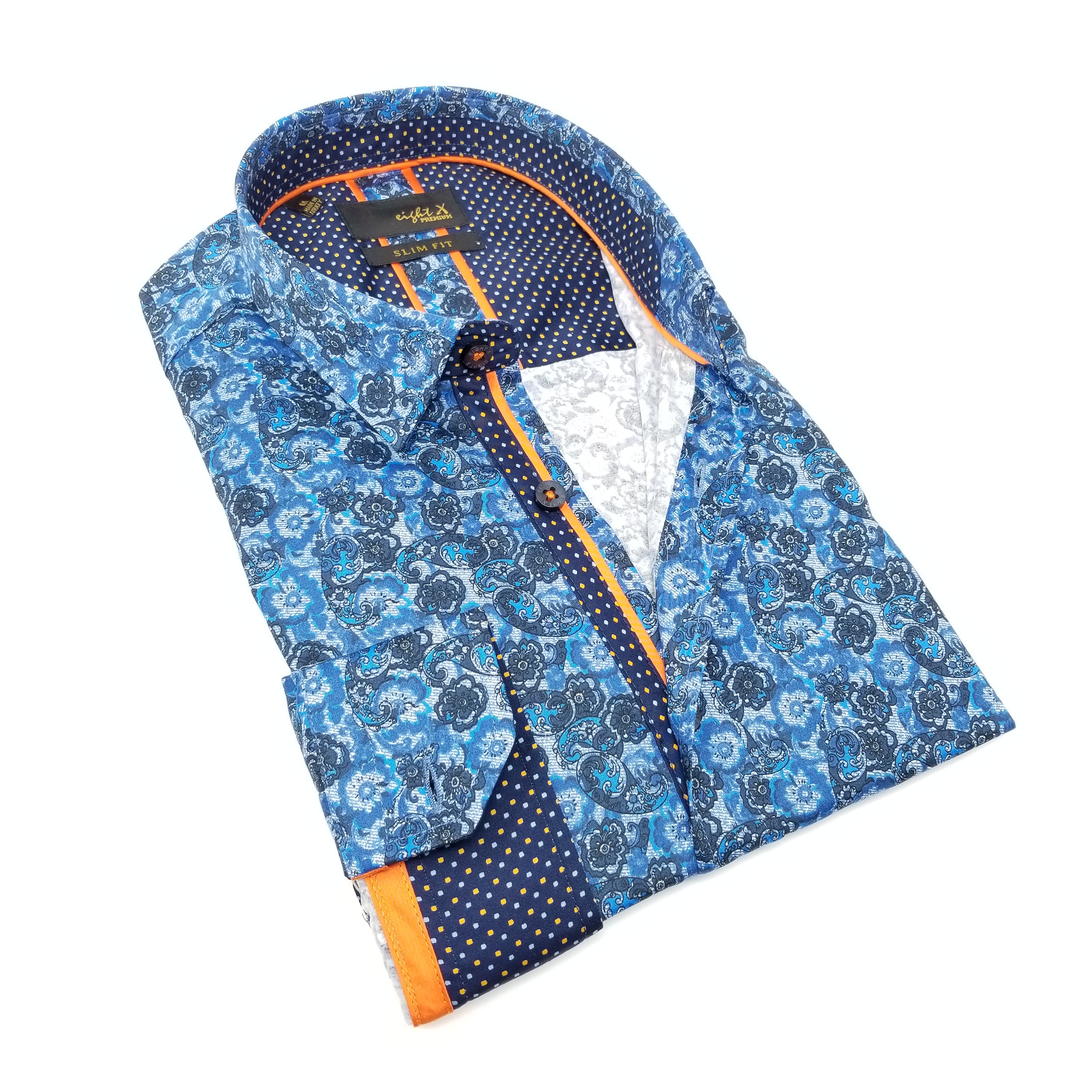 Eight-X | Designer Dress Shirts | NAVY Paisley Digital Print Shirt W/ Trim NAVY / S Eight-X | Designer Dress Shirts | NAVY Paisley Digital Print Shirt W/ Trim NAVY / S