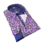 Purple Button Down Paisley Print Shirt W/ Trim Long Sleeve Button Down Eight-X   