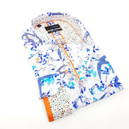 White Button Down Flying Bird Shirt W/ Dot Trim Long Sleeve Button Down Eight-X   
