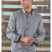 Black Design Button Down Shirt W/ Trim Long Sleeve Button Down Eight-X   