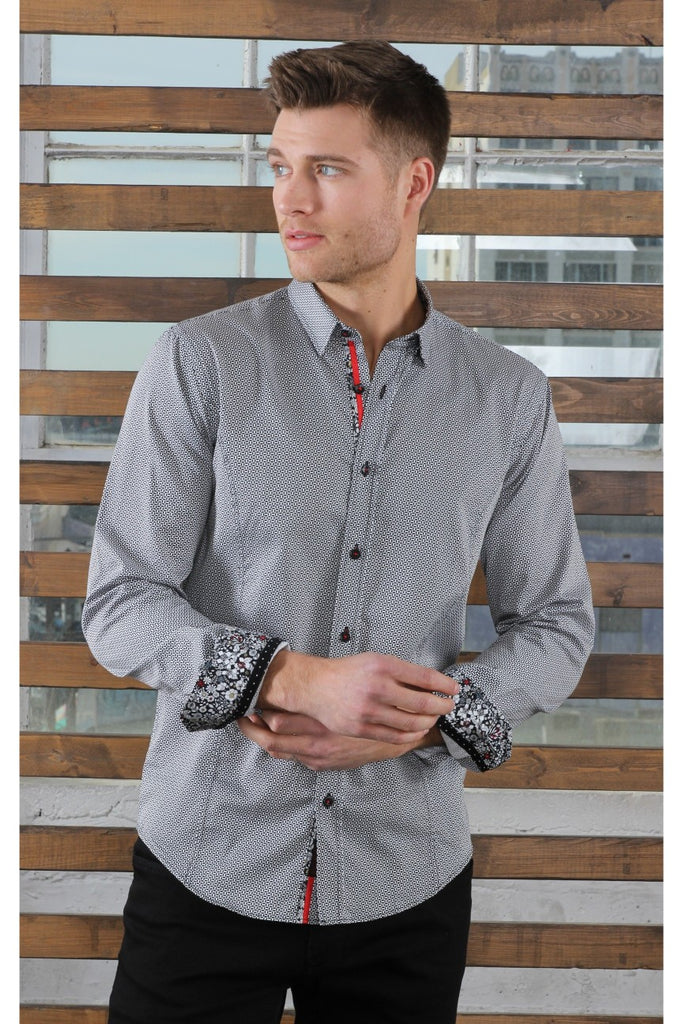 Black Design Button Down Shirt W/ Trim Long Sleeve Button Down Eight-X   