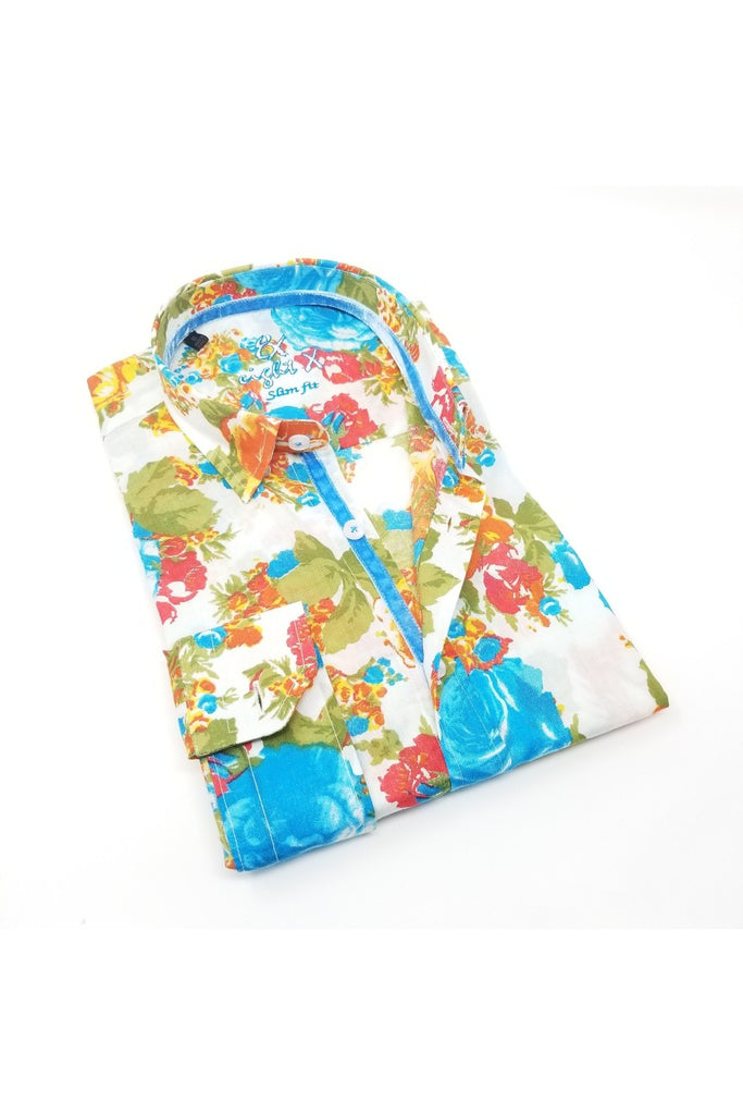 Colorful Floral Roses Button Down Shirt Long Sleeve Button Down Eight-X   