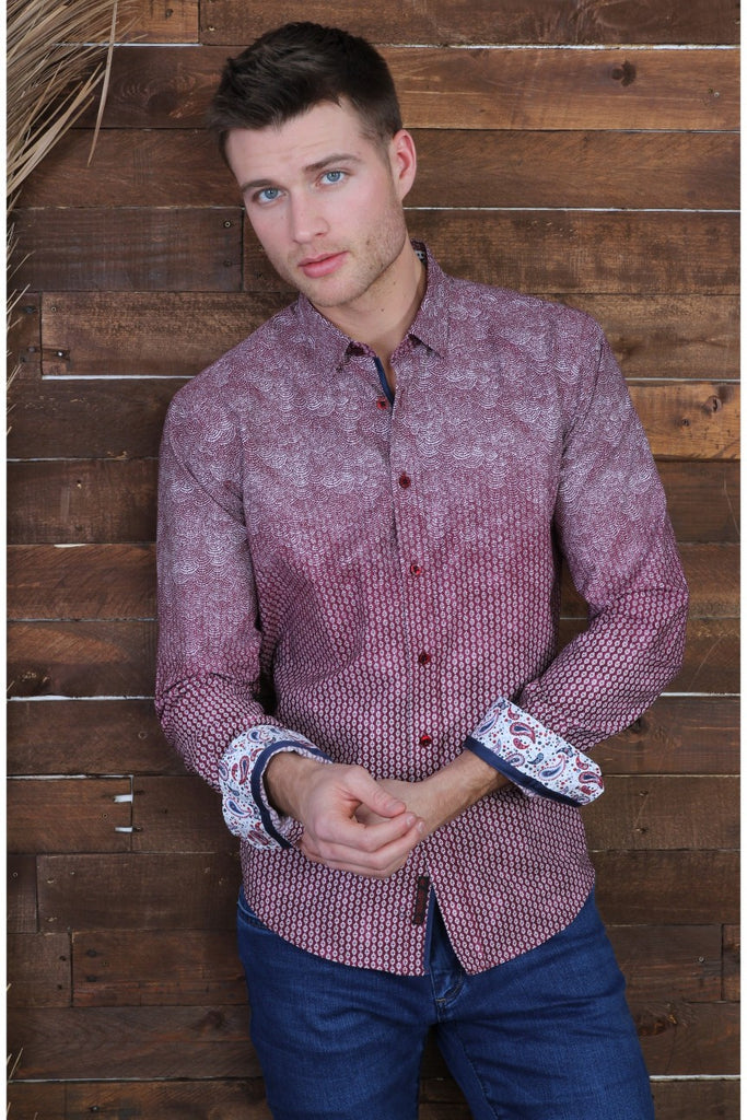Blended Bordeaux Button Down Shirt With Trim Long Sleeve Button Down Eight-X   