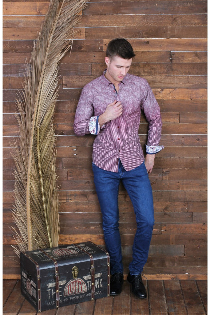 Blended Bordeaux Button Down Shirt With Trim Long Sleeve Button Down Eight-X   