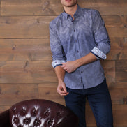 Blended Navy Button Down Shirt With Trim Long Sleeve Button Down Eight-X   