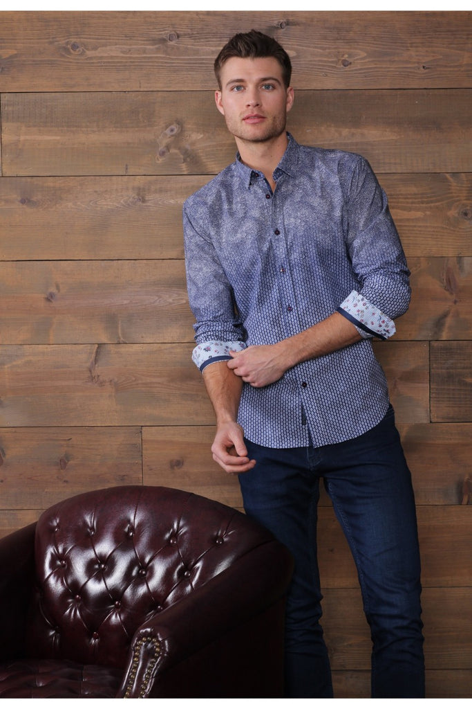 Blended Navy Button Down Shirt With Trim Long Sleeve Button Down Eight-X   