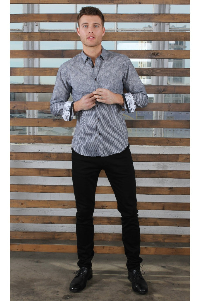 Blended Black Button Down Shirt W/ Trim Long Sleeve Button Down Eight-X   