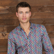 Multi Color Button Down Shirt With Blue/Red Trim Long Sleeve Button Down Eight-X   