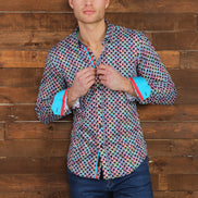 Multi Color Button Down Shirt With Blue/Red Trim Long Sleeve Button Down Eight-X   