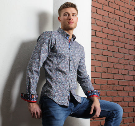 Multi Color Modern Dot Button Down Shirt Long Sleeve Button Down Eight-X   