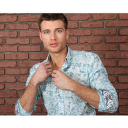 Teal Floral Button Down Shirt Long Sleeve Button Down Eight-X   