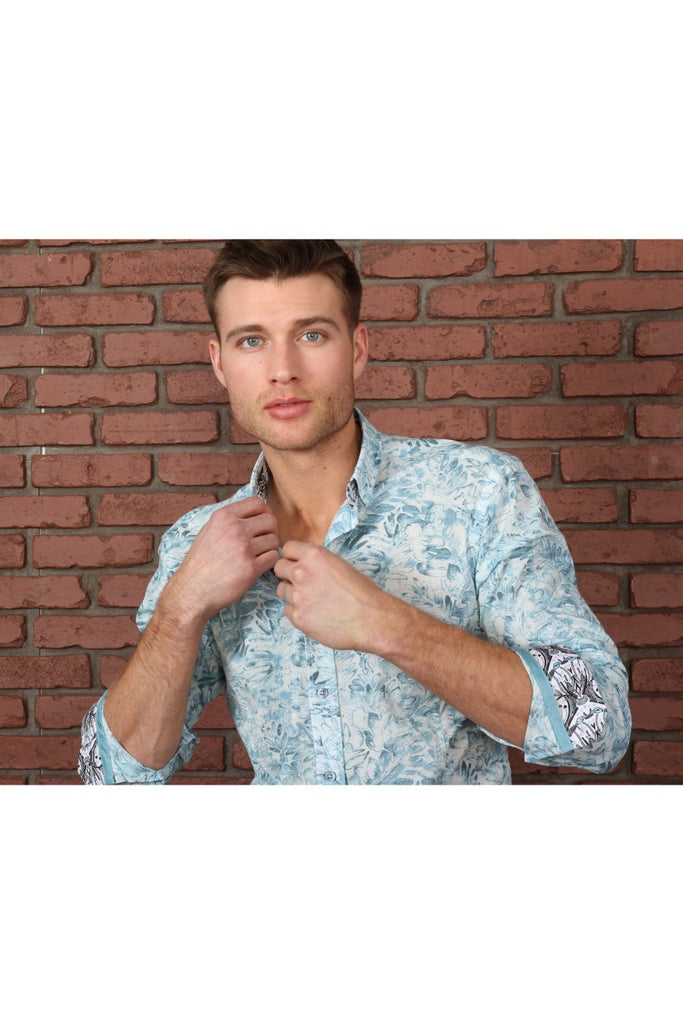 Teal Floral Button Down Shirt Long Sleeve Button Down Eight-X   