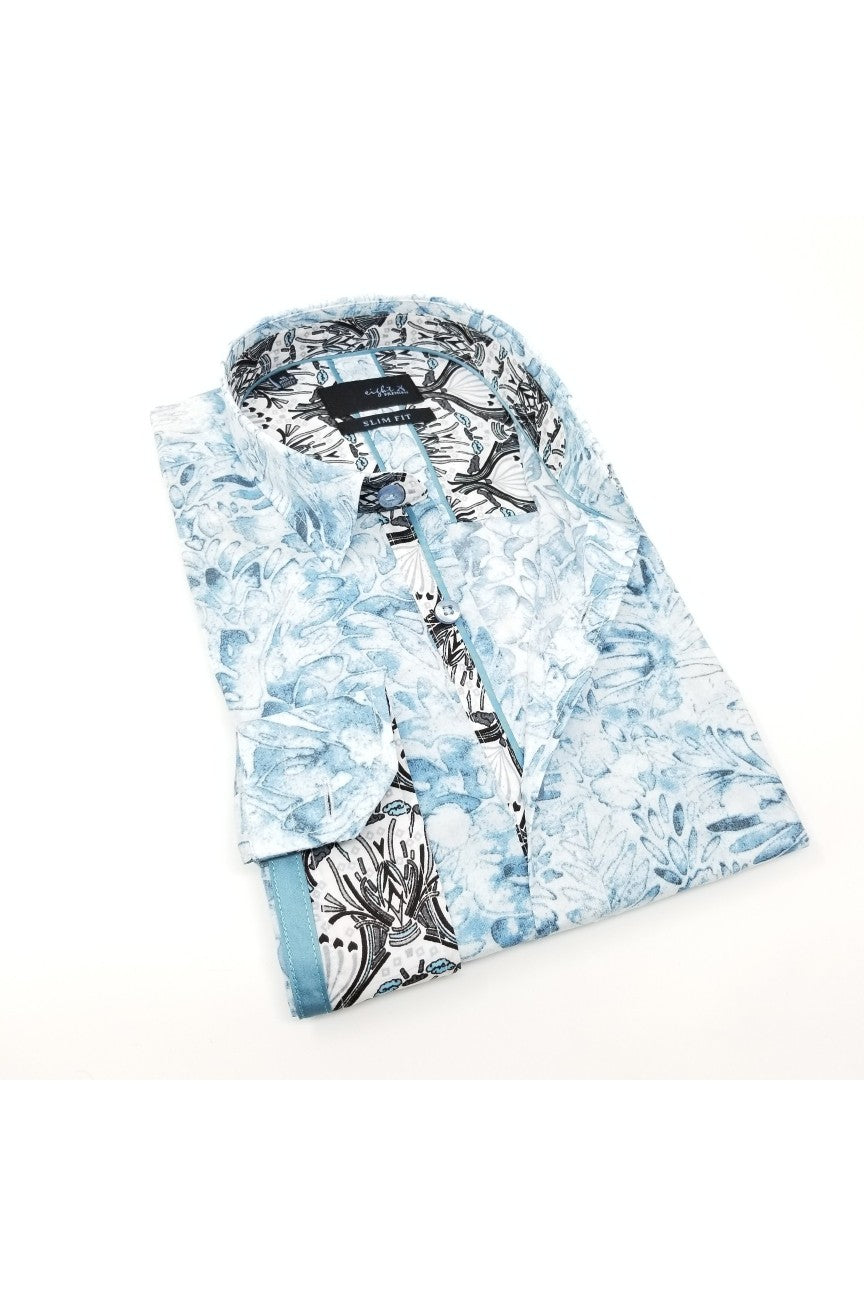 Eight-X | Designer Dress Shirts | Teal Floral Digital Print Shirt TURQUOISE / S Eight-X | Designer Dress Shirts | Teal Floral Digital Print Shirt TURQUOISE / S