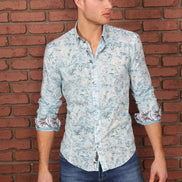 Teal Floral Button Down Shirt Long Sleeve Button Down Eight-X   