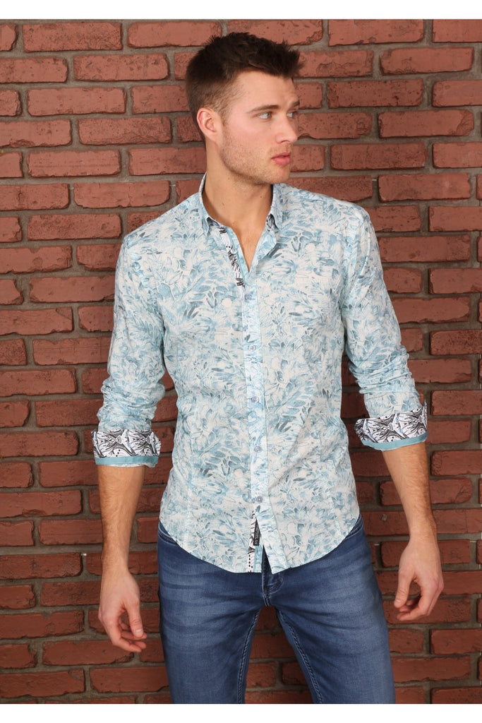 Teal Floral Button Down Shirt Long Sleeve Button Down Eight-X   