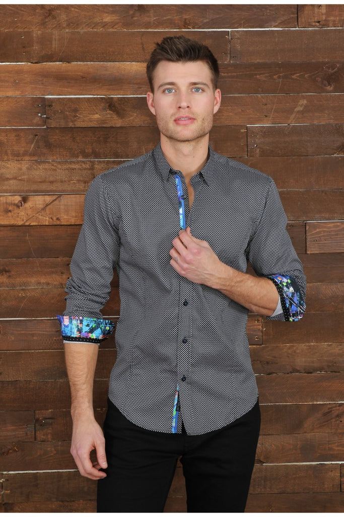 Black Checkered Shirt With Colorful Trim Long Sleeve Button Down Eight-X   