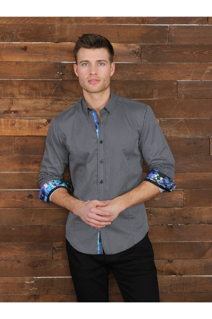 Black Checkered Shirt With Colorful Trim Long Sleeve Button Down Eight-X   