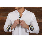 White Jacquard Button Down Shirt W/ Contrasting Trim Long Sleeve Button Down Eight-X   