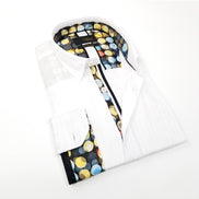 White Jacquard Button Down Shirt W/ Contrasting Trim Long Sleeve Button Down Eight-X   