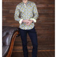 Beige Pattern Button Down Shirt Long Sleeve Button Down Eight-X   